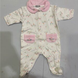 Vintage 0-3 month Carter's Cream and Pink Floral Footie